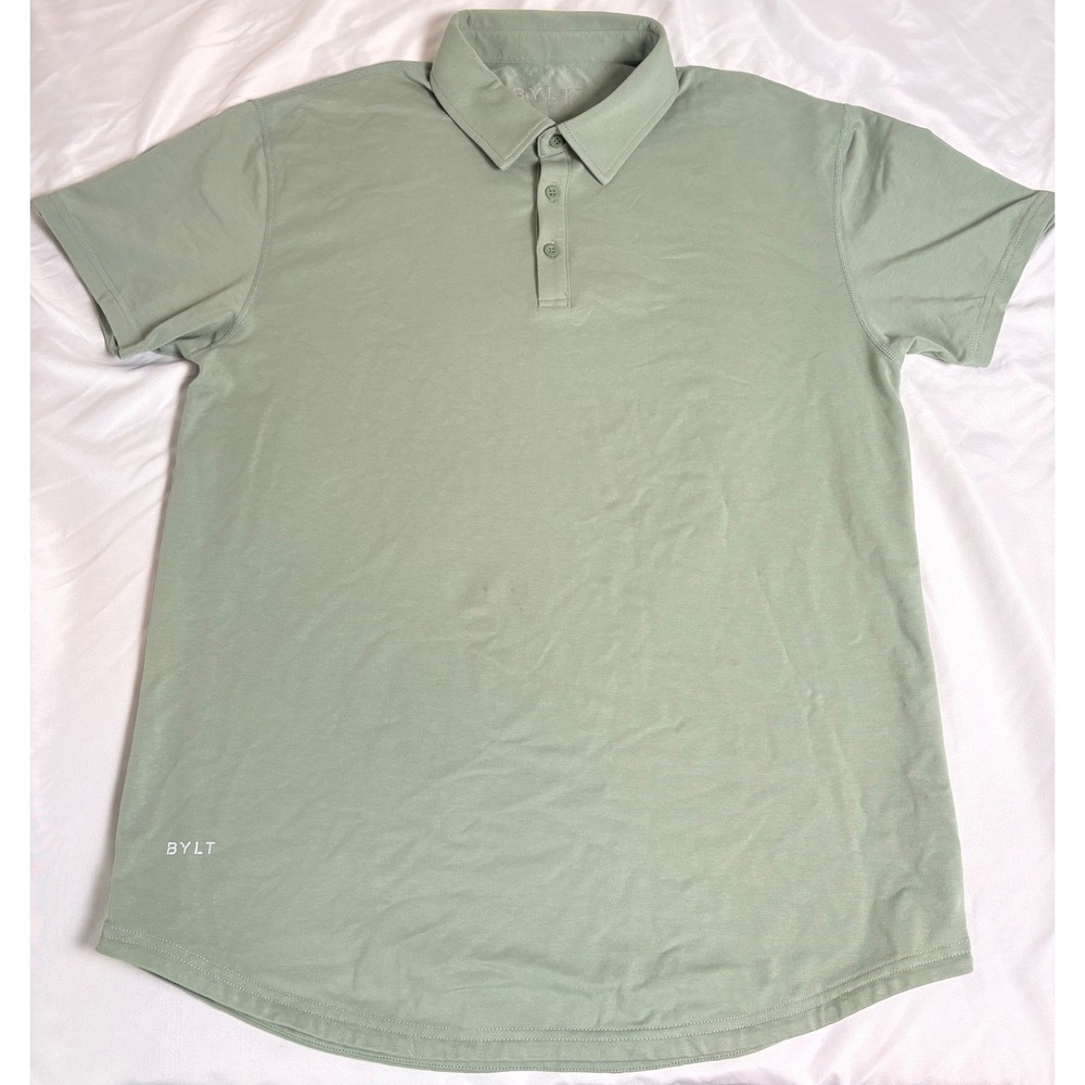 BYLT Lux Polo Men Large Moss Green Excellent Short Sleeve Curved Hem Stretch